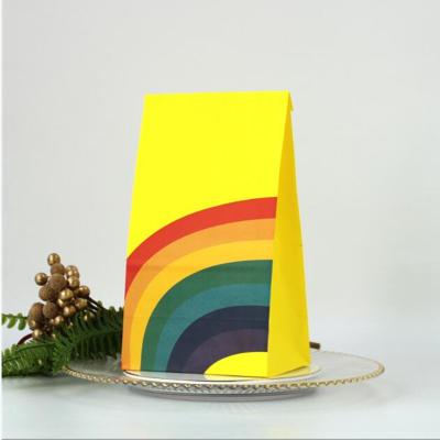 China Disposable Craft Paper Packaging Bags Eco Friendly Take Away Gift Bag Rainbow Pattern Kraft Paper Boxes Paper Pouch for sale