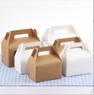 China Handmade Paper Carrier Bakery Kraft Paper Donuts Cookie Donuts Cupcakes Packaging Boxes With Handles PVC Window for sale