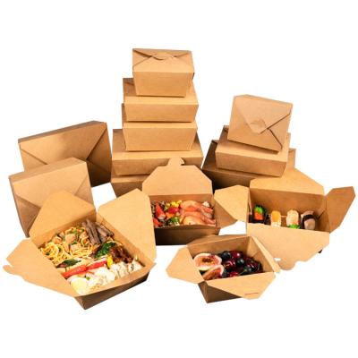 China Recyclable Custom Foldable Fast Food Kraft Paper Package Box Take Away Waterproof Container for sale