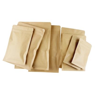 China Wholesale Disposable Brown Zipper Kraft Paper Food Bag With Handle For Tea Snacks Sugar Seeds Dried Fruit Packaging for sale