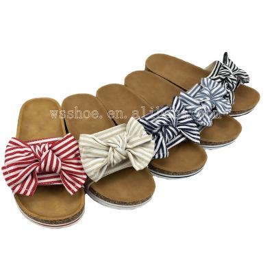 China Anti-odor Women's PVC Cork Sole Sandals 2020 New Fashion Summer Sandals Striped Bow Slippers For Women for sale