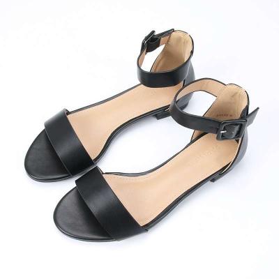 China 2020 new foreign trade open-toe Anti-odor low-heel holloway sandals single flat fashion with buckle women's sandals for sale