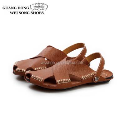 China Latest China new model cheap style genuine leather high quality ladies ease flat men leather slippers without laces for sale