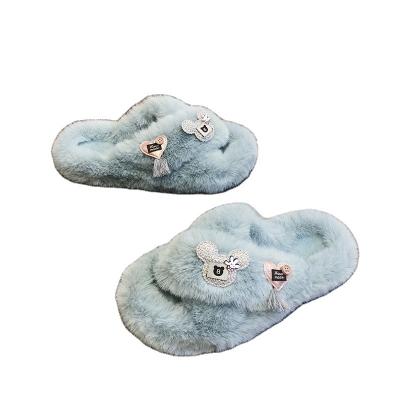 China 2022 New Trend Fashion Wool Slippers Girl Style Shoe Cute Cross Slippers Cartoon Flat Home Home for sale