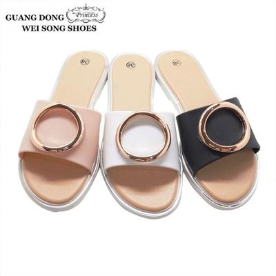 China European Style Top Fashion Rose Gold Plated Ring Decoration Flat Summer PVC Soft Woman Slipper for sale