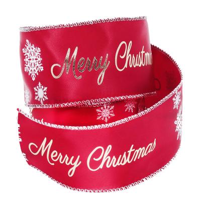 China Wholesale Customized High Quality Holiday Christmas Bow Printed Ribbon Viable For Gift Wrapping Decoration for sale