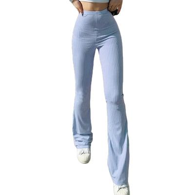 China Anti-wrinkle specializing in fashion manufacture women's spring wide-leg pants, high-waist ribbed elastic flared pants for sale