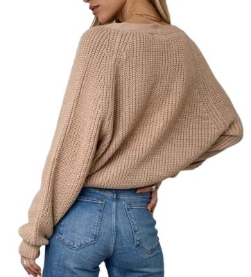 China 2022 Autumn/Winter Sweater Women Cardigan V-Neck Lantern Sleeve Breathable Button Knit Cardigan for sale