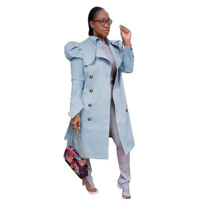 China 2022 Fashion Viable Solid Petal Sheath Long Button Women Jackets And Coats Winter Trench Coat For Fashionable Ladies for sale