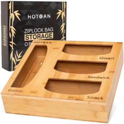 China Viable Bamboo Kitchen Food Bag Holder Drawer Container Ziplock Baggie Storage Organizer for sale