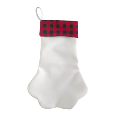 China Wholesale Custom Canvas Christamas Home Decoration Pet Buffalo Plaid Christmas Stockings Sublimation Pet Paw Christmas Stockings for sale