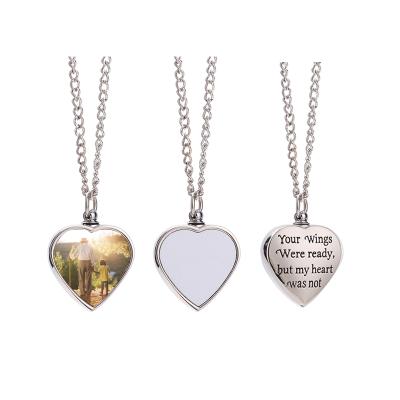 China New Heart Cremation Memorial Ashes Keepsake Urn Necklace Pendants Romantic Sublimation Necklace With Filling Tool for sale