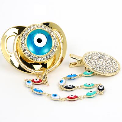 China BPA Free Gold Silicone Luxury Cool Cool Funny Sublimation New Masks Custom Bling Nipple Pacifier For Baby With Chain for sale