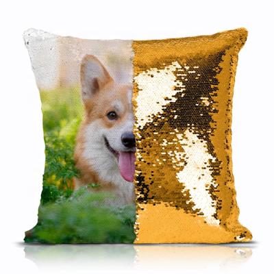 China Anti-static personalized magic sequin pillow cases sublimation sequin pillow custom dog photo sequin pillow cases for sale