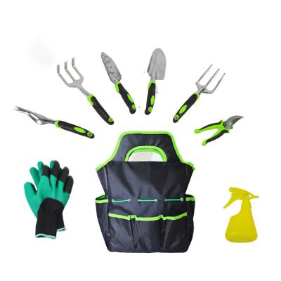 China Household Aluminum Garden Tools 9 Piece Green Garden Tool Kit Handle Household Garden Tool Kit for sale