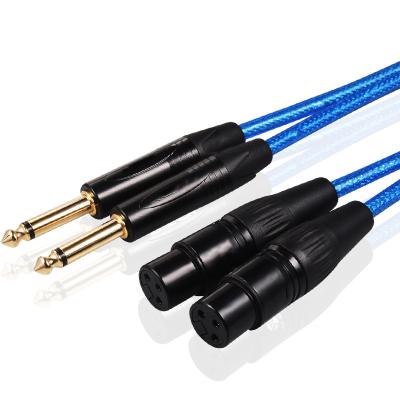 China COMPUTER Factory Whosale Dual 6.35mm TS To Dual XLR 3 Pin Female Cannon Stereo Speaker Audio Cable for sale