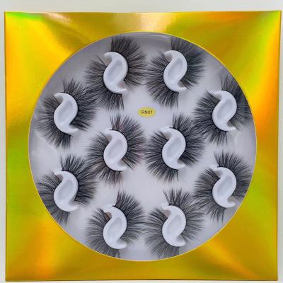 China Laser Natural Long Box 10 Pairs 10mm Mink Eyelashes 10 Pairs Thick Extended False Eyelashes Flower Stand Lashes for sale