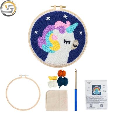 China China Unicorn Punch Needle Embroidery DIY Kit with Punch Needle and Plastic Hoop for sale