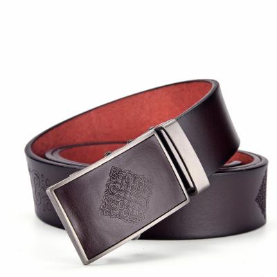 China New Design Brown Leisure Ratchet Belt Fashion Business Soft Custom Men Belt Adjustable Automatic Belt for sale