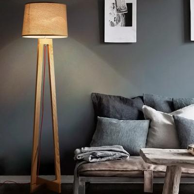 China Modern Wood Floor Lamps Fabric Shade Rope Tripod Base Standing Wooden Floor Lamp for sale