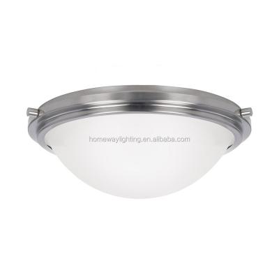 China New Eco-friendly Nickel Ceiling Lamp Satin Glass Flush Mount Brushed Ceiling Light for sale