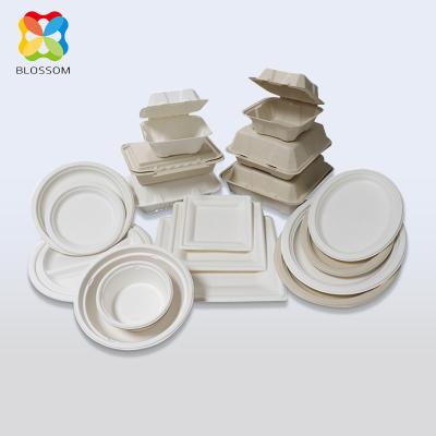 China Food Grade 100% PLA Compostable Biodegradable Disposable Bagasse Tray Tableware Takeaway for sale