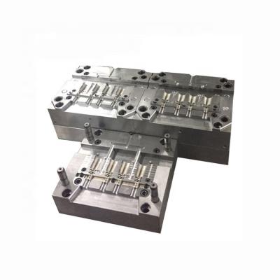 China Plastic injection mold making double sliding injection mold customized one upper mold two lower molds wire socket connector mold for sale