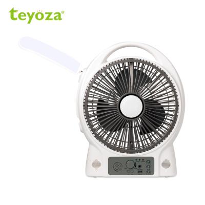 China Car Teyoza 12 Inch USB Fan Rechargeable Solar Backup 6v4.5ah Battery Box Fan With Light And Radio for sale