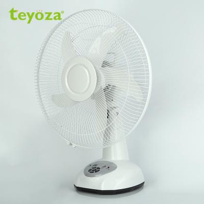 China teyoza 16 inch 10w ACDC table fan solar rechargeable AC/DC fan +connect BLDC bulbs solar battery powered desk fan with led bulbs for sale