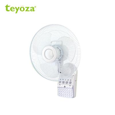 China Teyoza Ac/dc practical AC/DC operation+LED light 14 inch oscillating rechargeable wall mounted fan with remote control led light for sale