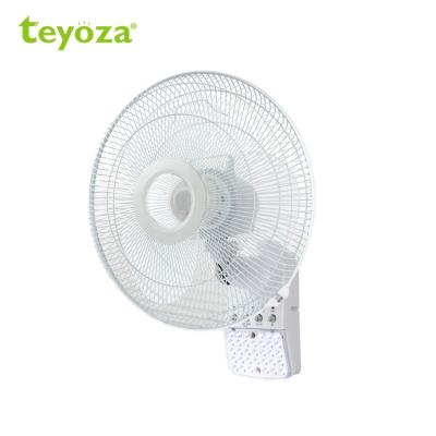 China AC/DC Oscillating FAN+pulling switch string+3speed China 14 inch AC/DC Powered Rechargeable Wall Mounted Fan Electric Wall Fan with Led Light and Remote Control for sale