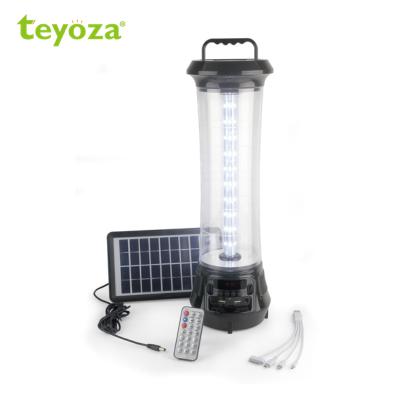 China Emergency Teyoza Solar Rechargeable Emergency Led Light Power Bank USB Charging Camping Lantern with FM Radio and Media System for sale