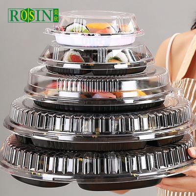 China 100% Food Grade Materials Food Grades Printed Bottom With Clear Lid 3\4\5\6 Compartment Round Plastic Food Packaging Tray for sale