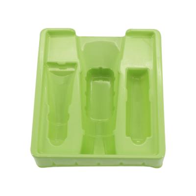 China PET Cosmetic Tray Inner Packaging Plastic Blister Green Color Blister Trays For Skin Care Boxes for sale