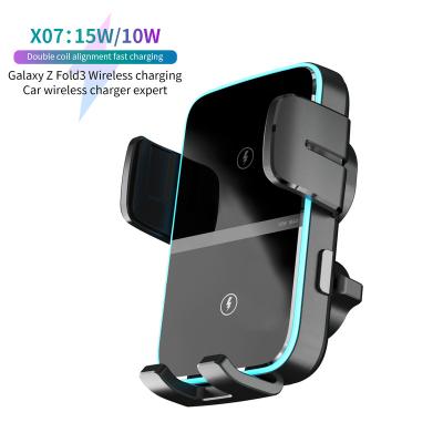 China New China-chic QI car phone holder X07 coil type-c dual 15w car wireless charger for Samsung dual coil fold phone for sale