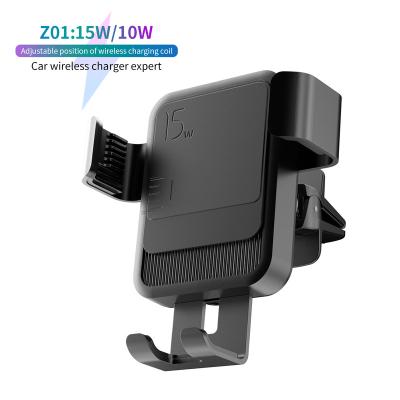 China New China-chic This is a fast charging 15w Qi for iPhone and Android phone holder Z01 air vent clip car wireless charger for sale