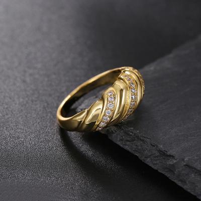 China New Amazon Hiphop Zircon Twist Women's Ring With Copper 18K Gold Plated Jewelry Ring for sale