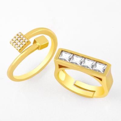 China Classic Wide Narrow Cross Female Ring Hiphop Zircon Cubic Zirconia Copper Gold Plated Rings Jewelry For Women for sale