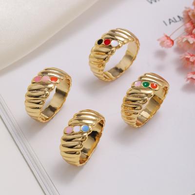 China Wholesale Hiphop Wholesale Copper Brass Ring 18k Gold Plated Full Oil Pink Colorful Women Finger Band Ring for sale