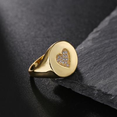 China Wholesale Cheap Hiphop Women Vintage Love Ring 18K Gold Brass Color Ring With Zircon for sale