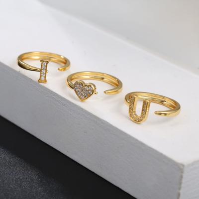 China Hiphop Letter JE T'AIME Ring 18K Gold Plated New Jewelry Zircon Adjustable Ring for sale