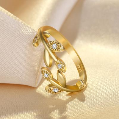 China FASHIONABLE Korean Female Olive Leaf Ring Opening Fashion Trend Statement 18k Gold Plated Ring for sale