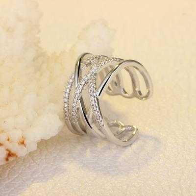 China FASHIONABLE Wholesale Vintage Overdone Line Simple Opening Copper Diamond Zircon Ring Women Fashion Ring for sale