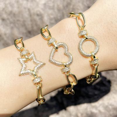 China Wholesale Hiphop personality chain bracelet female zircon hiphop heart drop bracelet brass punk for sale