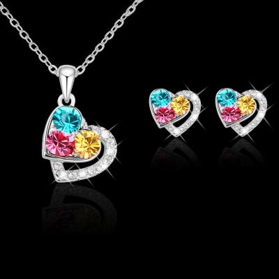 China Wholesale Diamond Colorful Necklace Earring Women Fashion Jewelry Bridal Wedding Set CLASSIC for sale