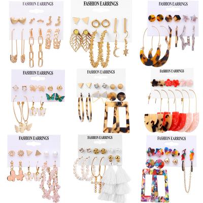 China Cheap punk acrylic pearl earrings mixed designs leopard tassel stud earrings set for women fashion jewelry for sale