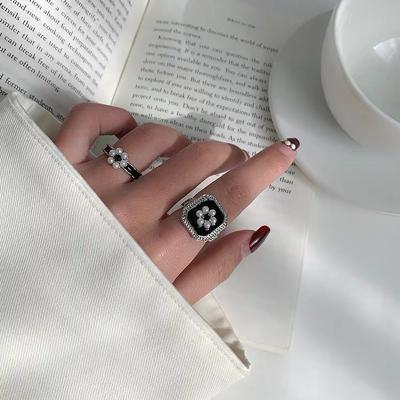 China Fashionable retro statement Korean temperament ring simple opening inlaid adjustable ring for women for sale