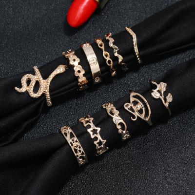 China New FASHIONABLE 11Pcs Hand - Woven Women Star Snake Ring Fashion Vintage Jewelry Metal Ring Set punk for sale