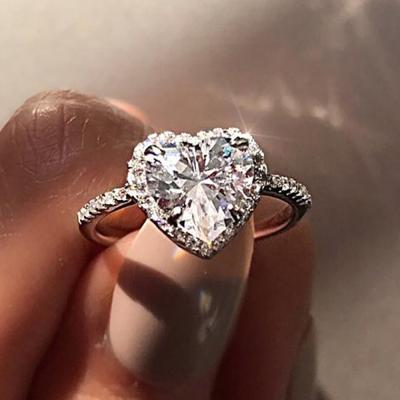 China Wholesale Fashion Romantic Gold Plated Diamond Ring Heart Woman Jewelry Silver Crystal Rings for sale