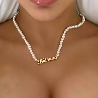 China Newly Vintage Jewelry Alloy Necklace Gold Plated Pearl Letter Hiphop Pendant Necklace for sale